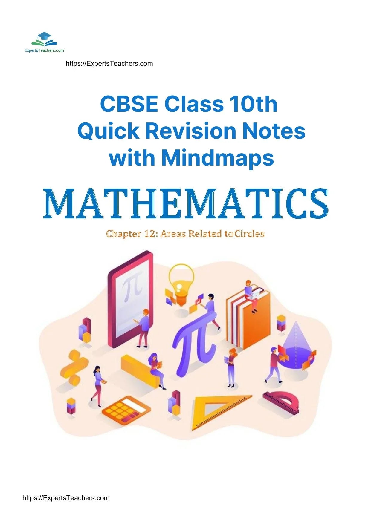 CBSE Class 10th math revision notes with mindmaps cover, chapter 12 areas related to circles, ExpertsTeachers