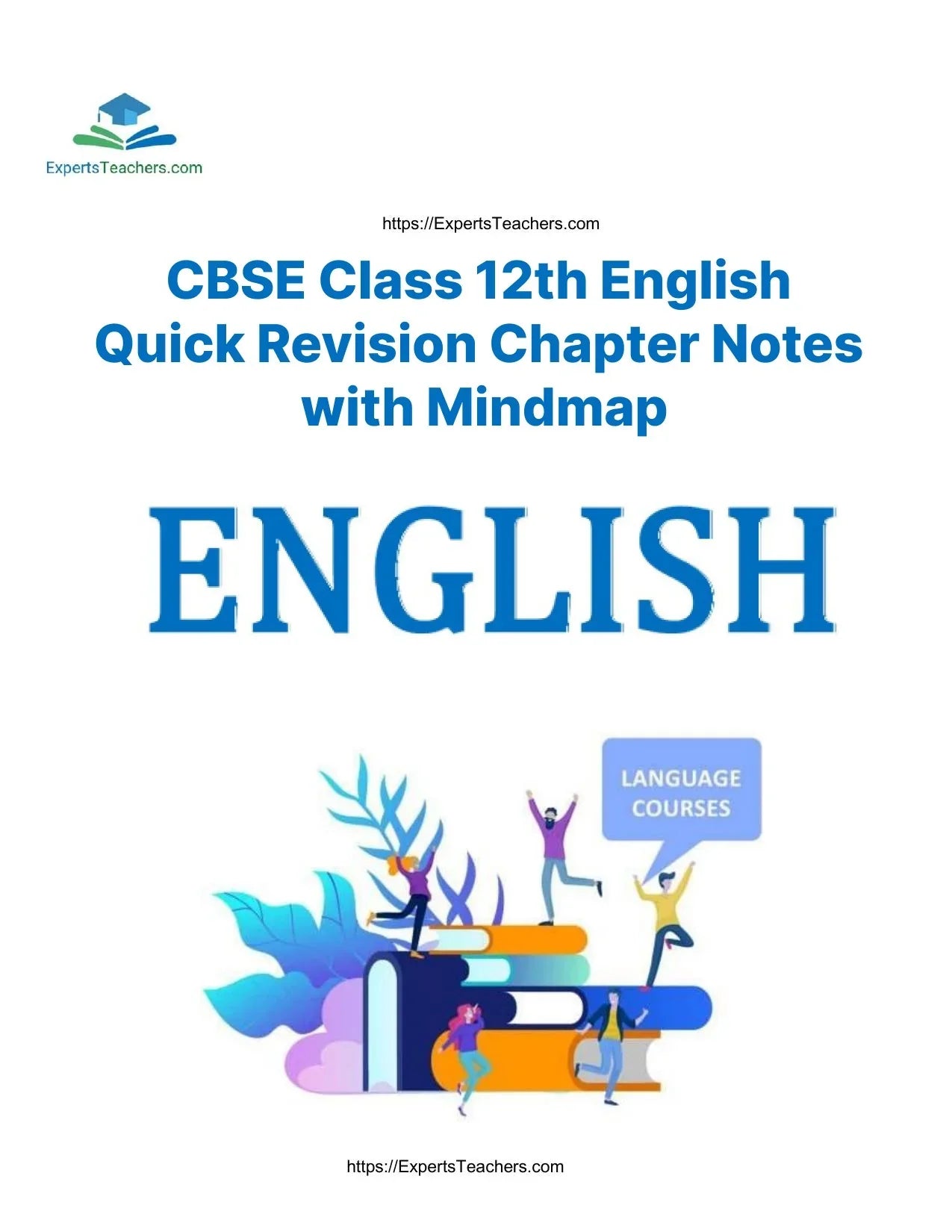 CBSE Class 12th English revision notes cover with mindmap, ExpertsTeachers logo and students on books