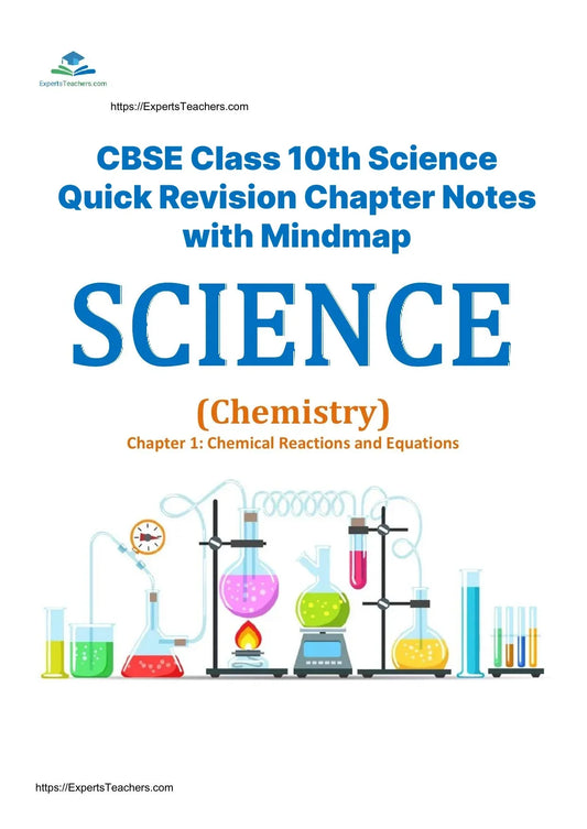 CBSE Class 10 Science Chemistry notes cover with lab equipment illustration, ExpertsTeachers