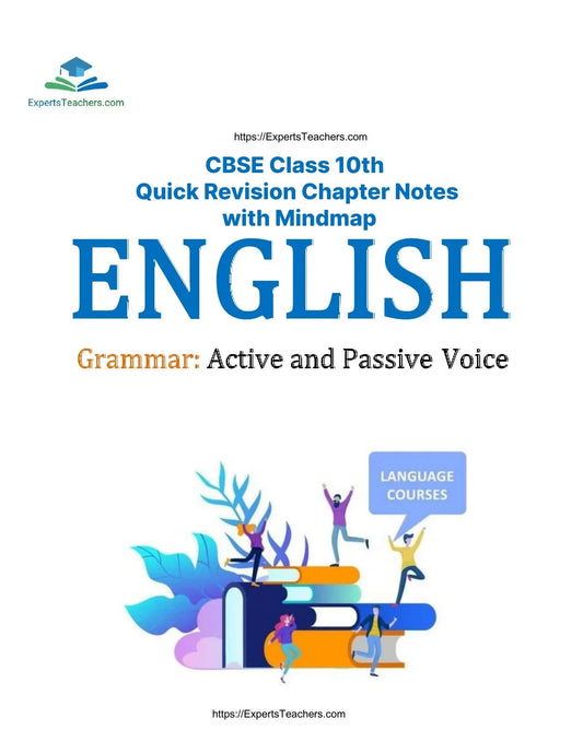 CBSE Class 10 English grammar revision notes cover, active and passive voice, ExpertsTeachers branding