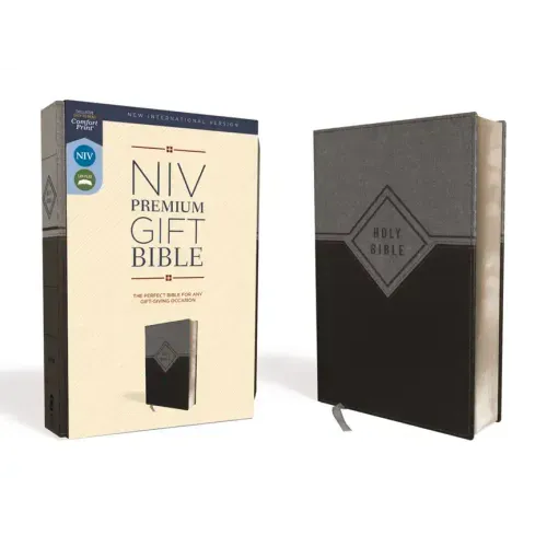 Niv, Premium Gift Bible, Leathersoft, Black/Gray, Red Letter Edition, Comfort Print